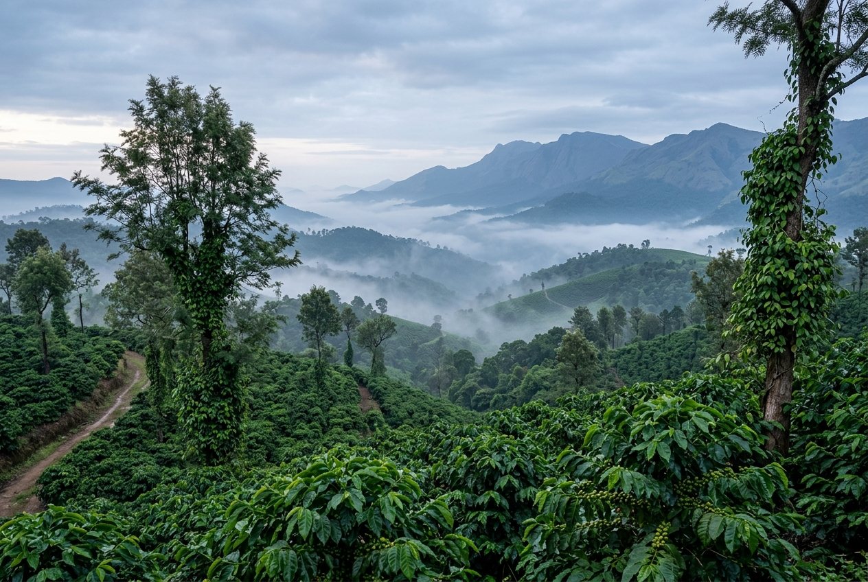 Misty coffee estate hills of Chikkamagaluru